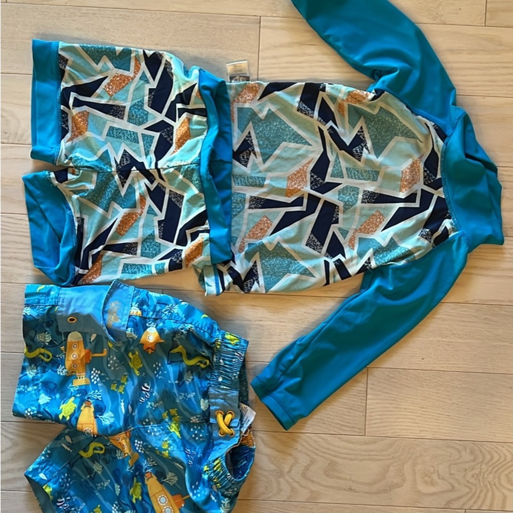 Kids Swim Set with Blue and Teal Patterns